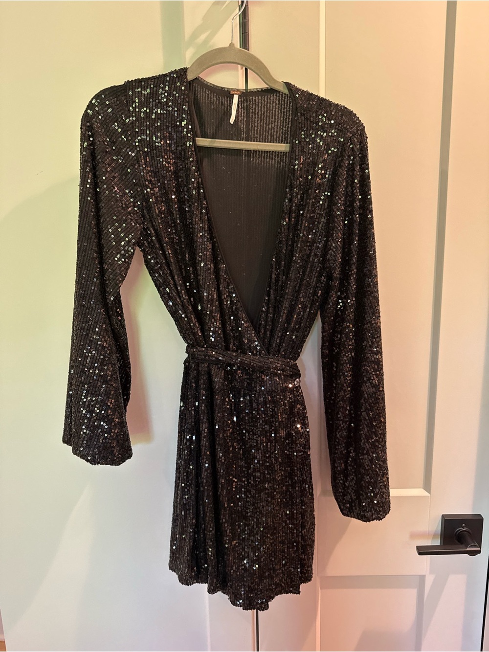 Free People Black Sequin Wrap Romper